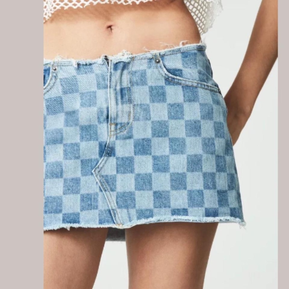 COPY - Size 26 checkered mini jean cut off skirt